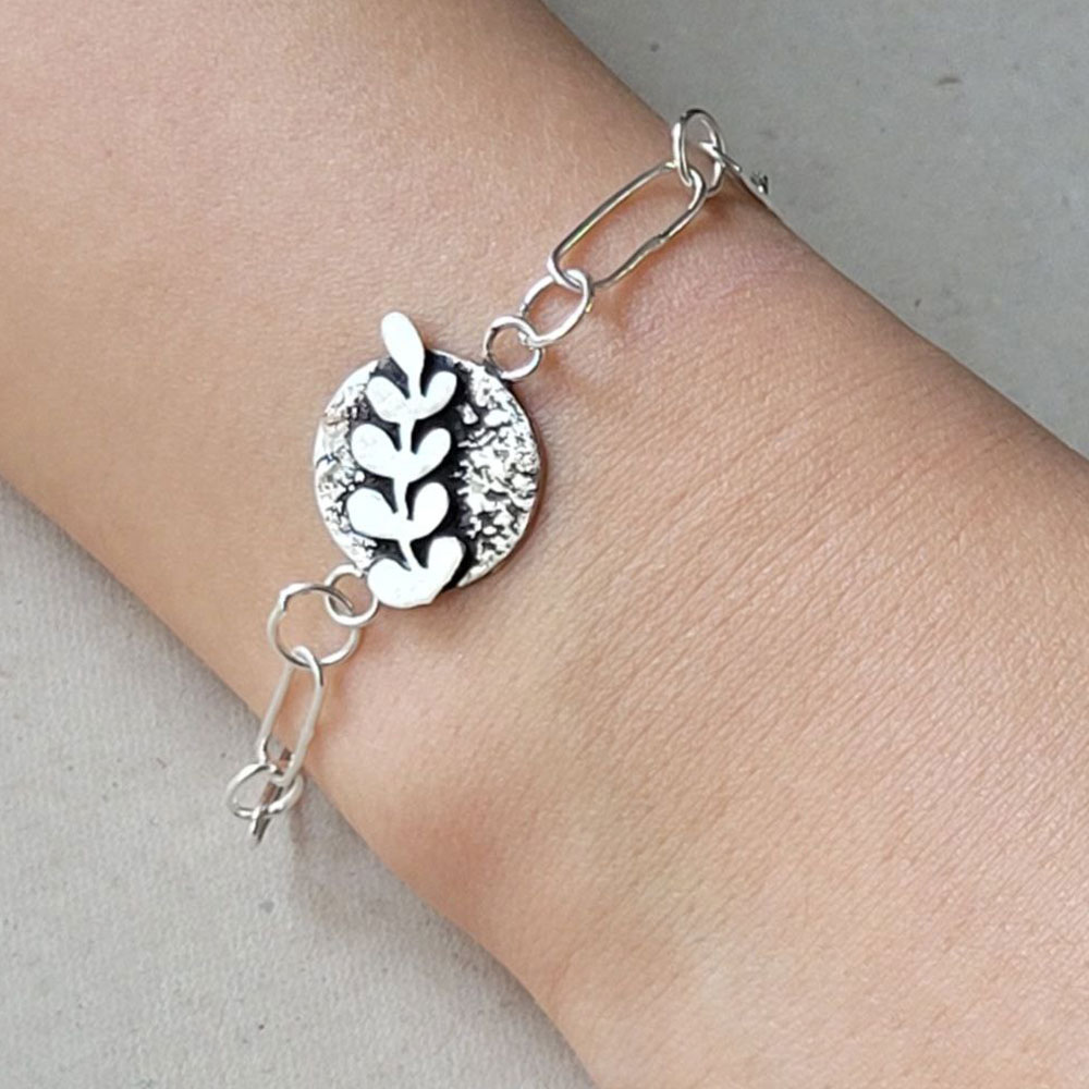 Handmade 925 Silver Bracelet - Olive Branch Design
