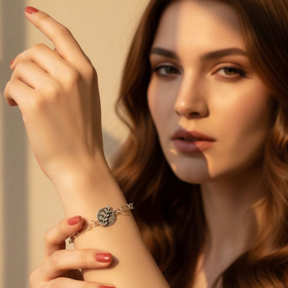 Handmade 925 Silver Bracelet - Olive Branch Design