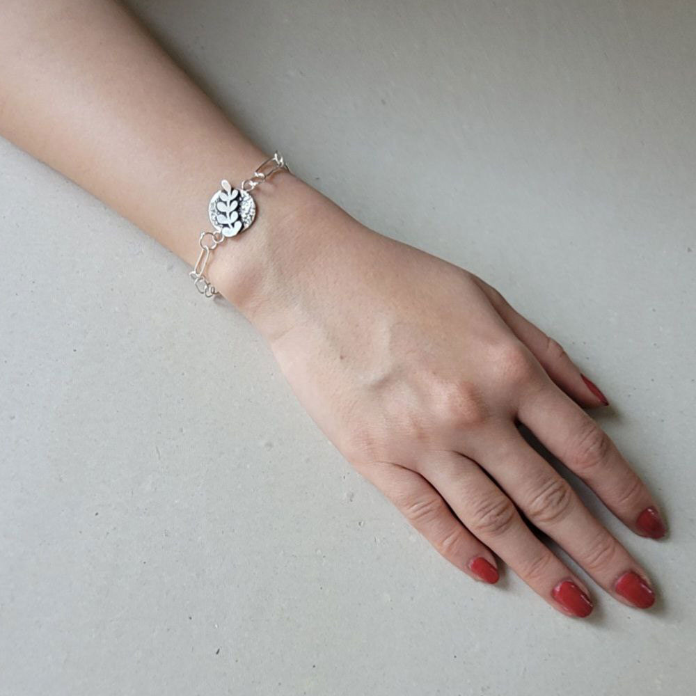 Handmade 925 Silver Bracelet - Olive Branch Design