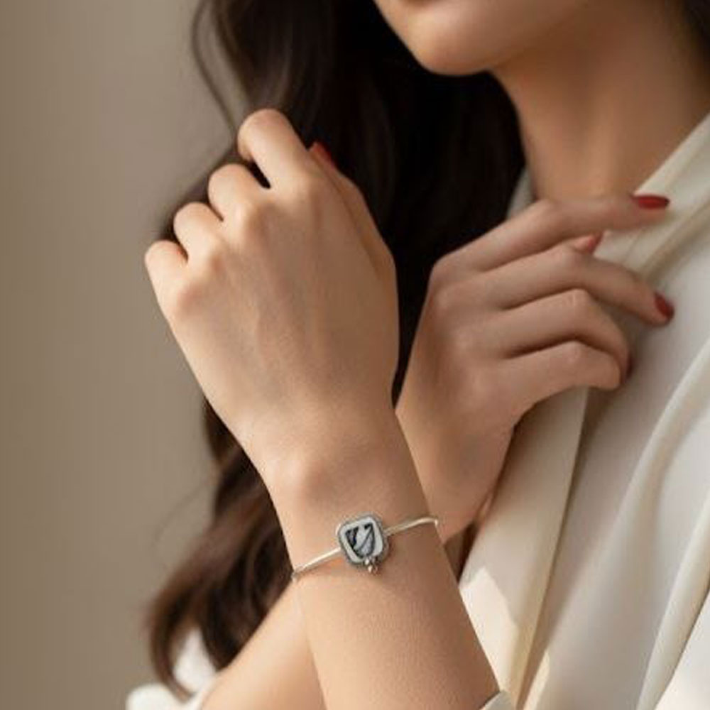 925 Sterling Silver Bangle Bracelet, Handmade - Bird and Cage Design (Modern)