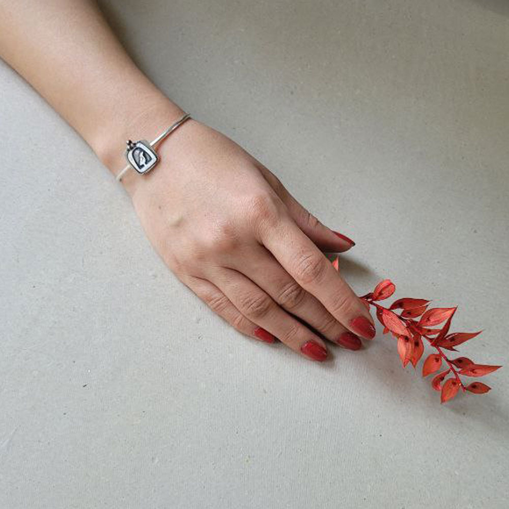 925 Sterling Silver Bangle Bracelet, Handmade - Bird and Cage Design (Modern)