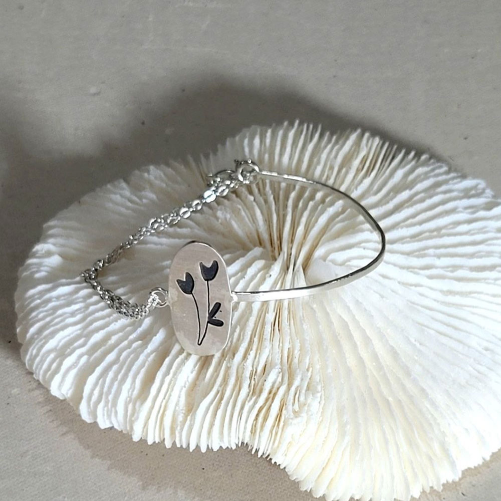 Handmade 925 Silver Bracelet - Tulip Design (Woven/Chain)