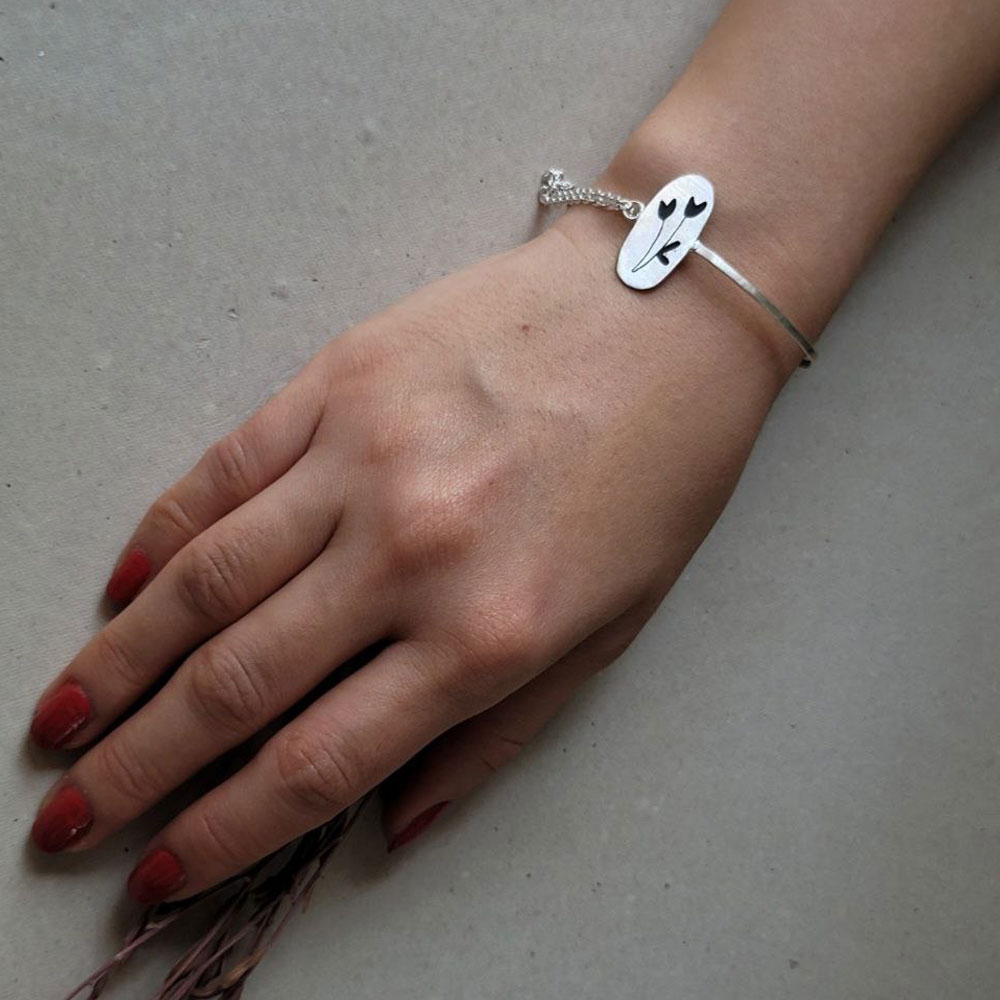 Handmade 925 Silver Bracelet - Tulip Design (Woven/Chain)