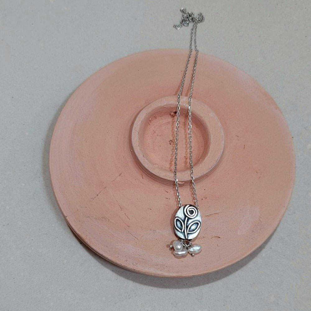 Handmade 925 Silver Necklace - Baroque Flower and Pearl Design