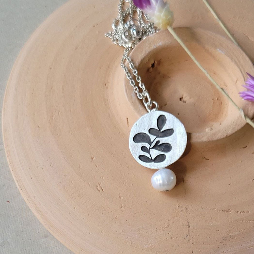 Handmade 925 Silver Necklace - Delicate Branch and Pearl Design