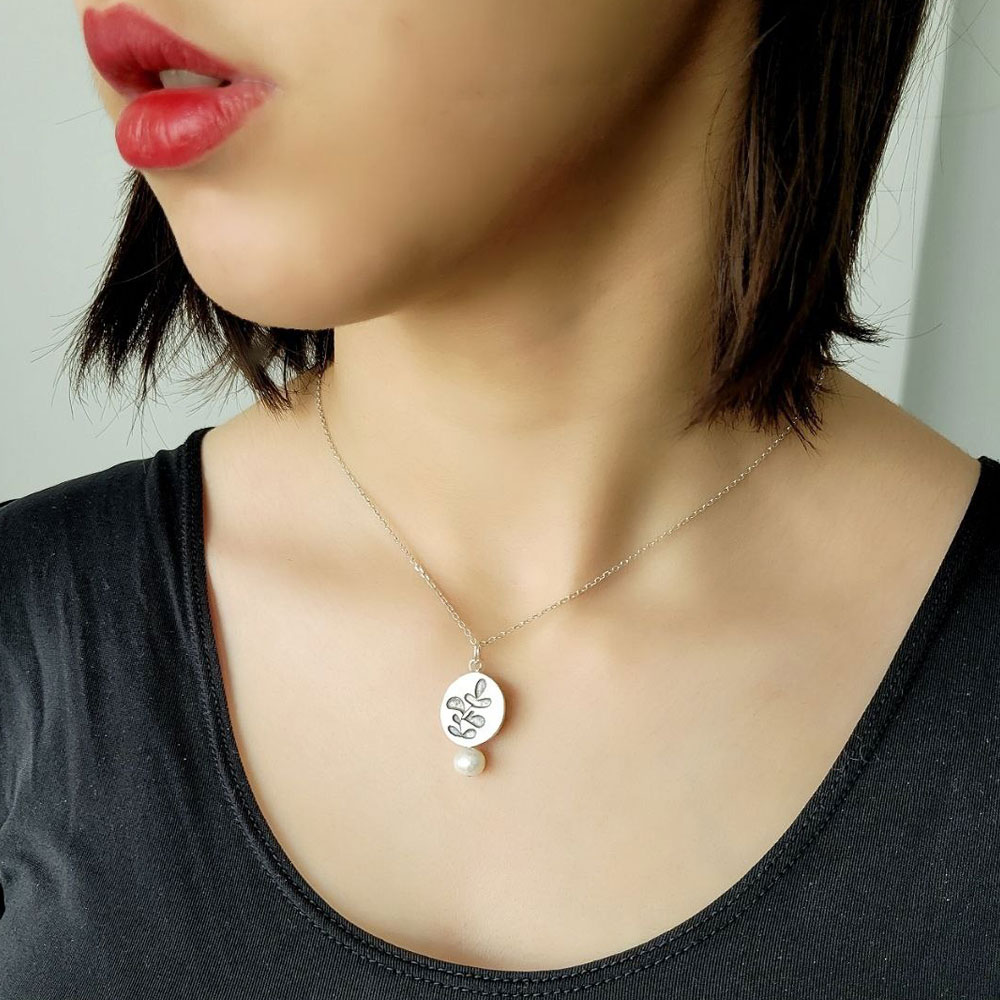 Handmade 925 Silver Necklace - Delicate Branch and Pearl Design